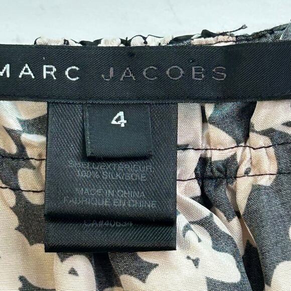 Marc Jacobs silk short sleeve floral print black cream/pink blouse  size 4 - Picture 8 of 10